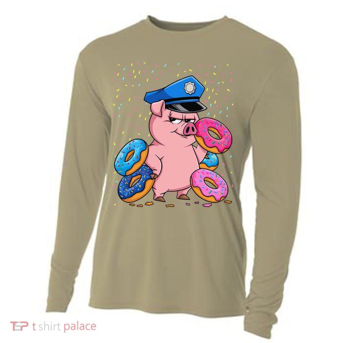 Pig Cop Funny Police Officer Doughnut Cooling Performance Long Sleeve Crew