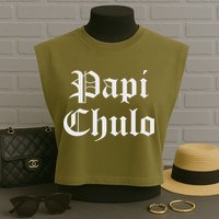 Papi Chulo Funny Mexican Spanish Handsome El Jefe Pimp Daddy Garment-Dyed Women's Muscle Tee