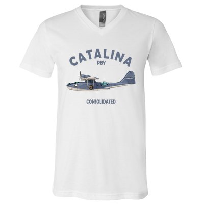 Pby Catalina Flying Boat Seaplane Airplane American Ww2 V-Neck T-Shirt