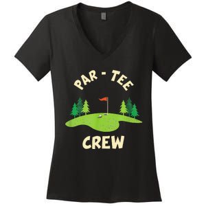 Par Crew Funny Golf Birthday Party Birdie Golfer Women's V-Neck T-Shirt