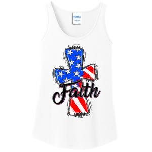 Patriotic Christian Faith Cross America Flag 4th Of July Ladies Essential Tank