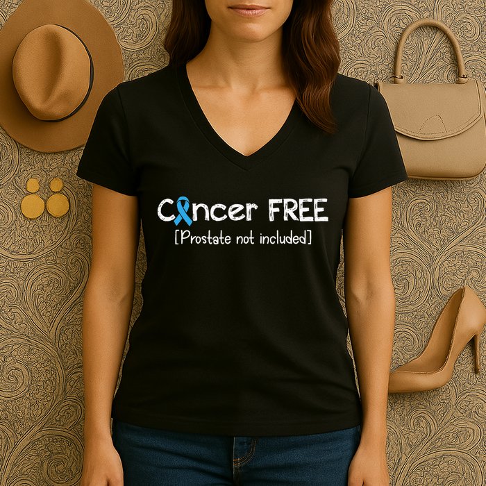 Prostate Cancer Free Prostate Cancer Awareness Ribbon Women's V-Neck T-Shirt