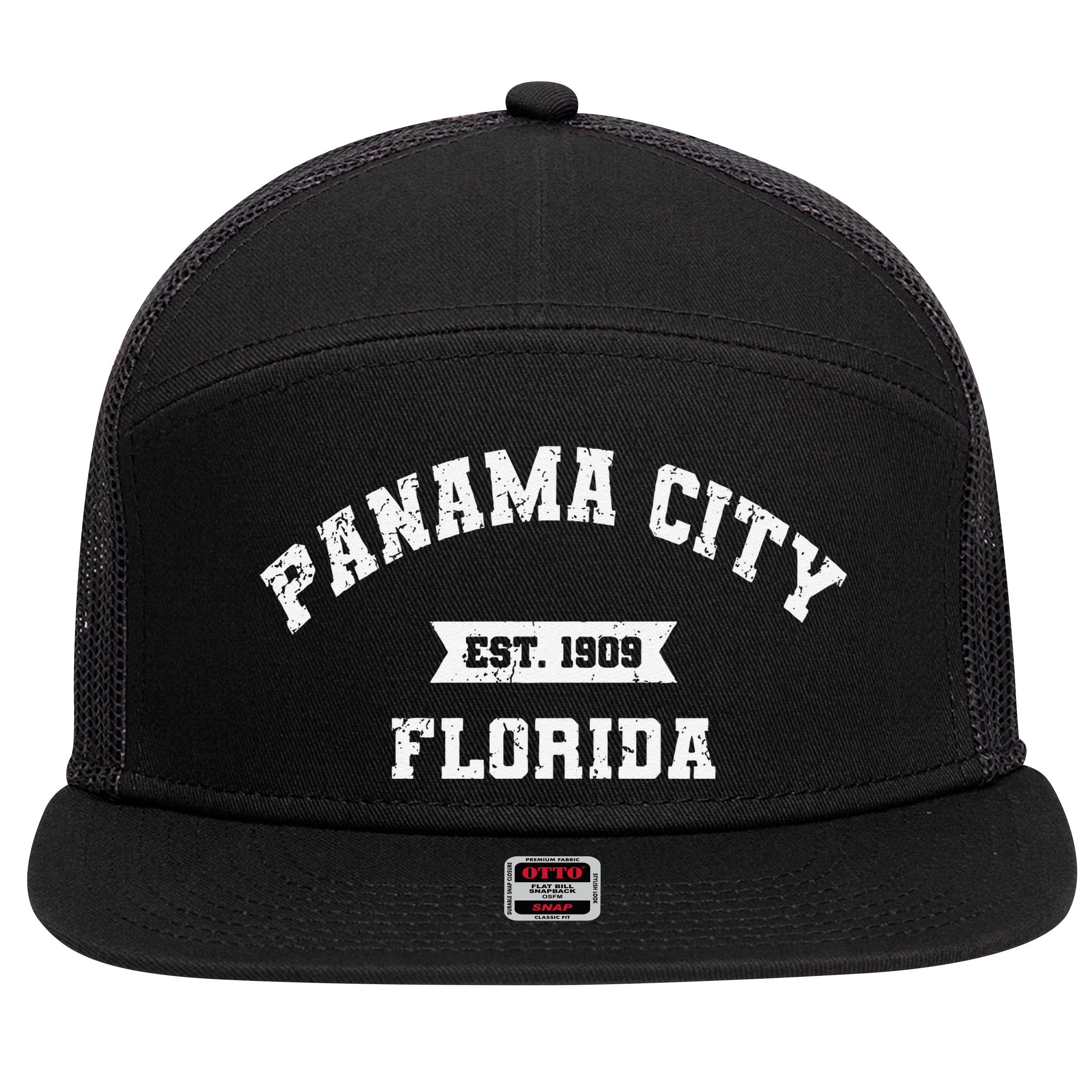 Panama City Florida Fl Vintage Athletic Established 7 Panel Mesh Trucker Snapback Hat