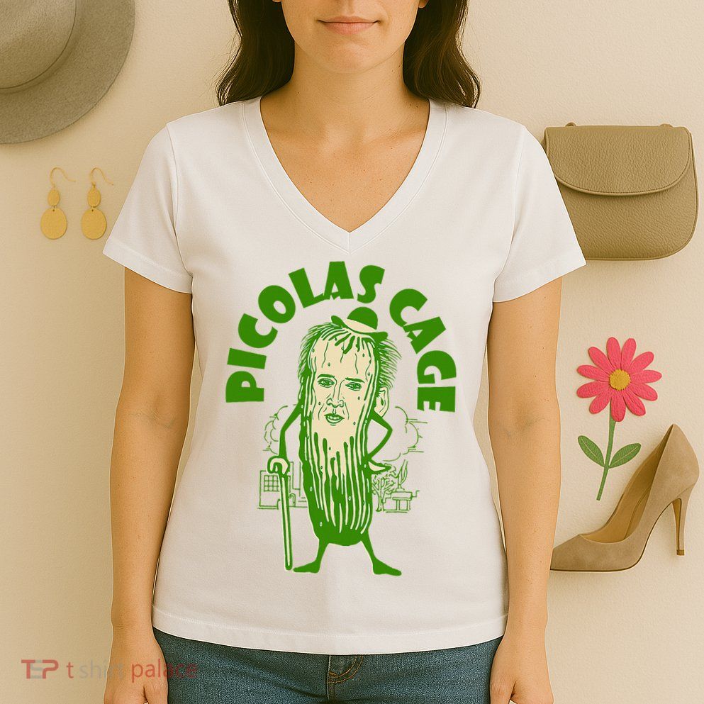 Picolas Cage Funny celebs Meme Cucumber Pickle Cute Women's V-Neck T-Shirt