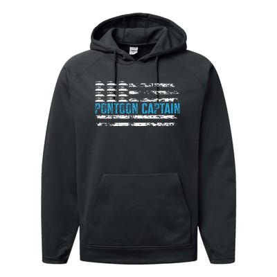 Pontoon Captain Funny Boating 4th Of Julypontoon Boat Performance Fleece Hoodie