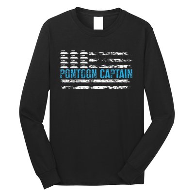 Pontoon Captain Funny Boating 4th Of Julypontoon Boat Long Sleeve Shirt