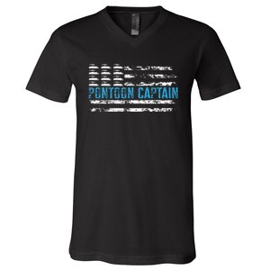 Pontoon Captain Funny Boating 4th Of Julypontoon Boat V-Neck T-Shirt