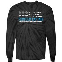 Pontoon Captain Funny Boating 4th Of Julypontoon Boat Tie-Dye Long Sleeve Shirt