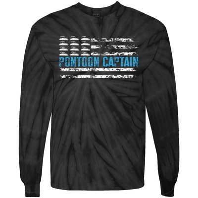 Pontoon Captain Funny Boating 4th Of Julypontoon Boat Tie-Dye Long Sleeve Shirt