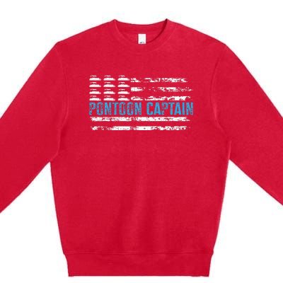 Pontoon Captain Funny Boating 4th Of Julypontoon Boat Premium Crewneck Sweatshirt