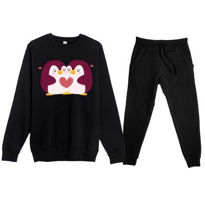 Penguin Couples Gift Wedding Anniversary Valentines Him Her Gift Premium Crewneck Sweatsuit Set