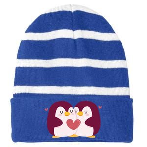 Penguin Couples Gift Wedding Anniversary Valentines Him Her Gift Striped Beanie with Solid Band