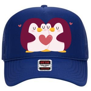 Penguin Couples Gift Wedding Anniversary Valentines Him Her Gift High Crown Mesh Back Trucker Hat