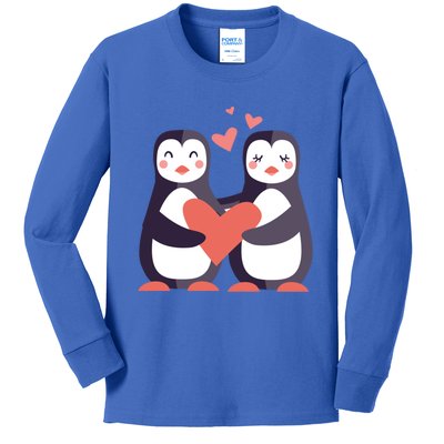 Penguin Couples Gift Wedding Anniversary Valentines Him Her Gift Kids Long Sleeve Shirt