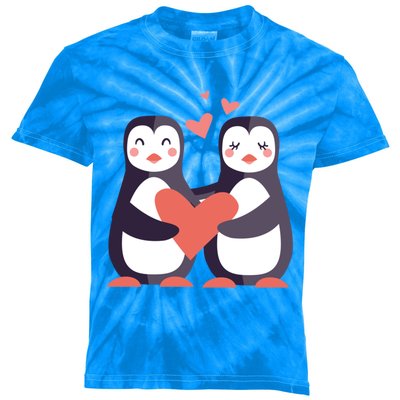 Penguin Couples Gift Wedding Anniversary Valentines Him Her Gift Kids Tie-Dye T-Shirt