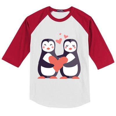 Penguin Couples Gift Wedding Anniversary Valentines Him Her Gift Kids Colorblock Raglan Jersey