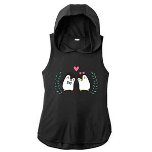 Penguin Couples Gift Wedding Anniversary Valentines Him Her Gift Ladies PosiCharge Tri-Blend Wicking Draft Hoodie Tank