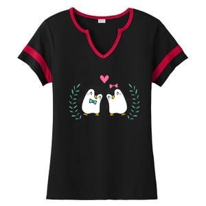 Penguin Couples Gift Wedding Anniversary Valentines Him Her Gift Ladies Halftime Notch Neck Tee