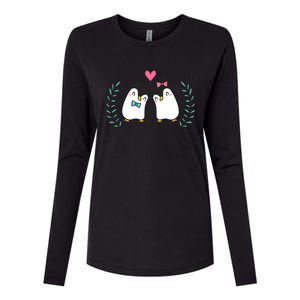 Penguin Couples Gift Wedding Anniversary Valentines Him Her Gift Womens Cotton Relaxed Long Sleeve T-Shirt