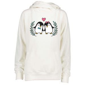 Penguin Couples Gift Wedding Anniversary Valentines Him Her Gift Womens Funnel Neck Pullover Hood