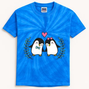 Penguin Couples Gift Wedding Anniversary Valentines Him Her Gift Kids Tie-Dye T-Shirt