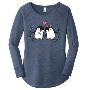 Penguin Couples Gift Wedding Anniversary Valentines Him Her Gift Women's Perfect Tri Tunic Long Sleeve Shirt