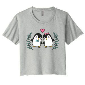 Penguin Couples Gift Wedding Anniversary Valentines Him Her Gift Women's Crop Top Tee