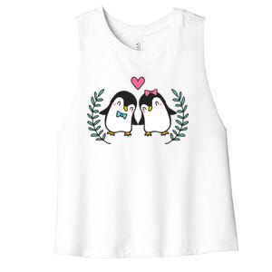 Penguin Couples Gift Wedding Anniversary Valentines Him Her Gift Women's Racerback Cropped Tank