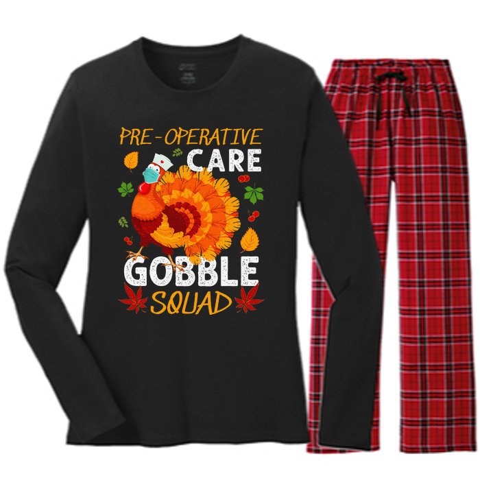 Preoperative Care Gobble Squad Turkey Thanksgiving Fall Women's Long Sleeve Flannel Pajama Set 