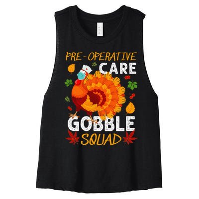 Preoperative Care Gobble Squad Turkey Thanksgiving Fall Women's Racerback Cropped Tank