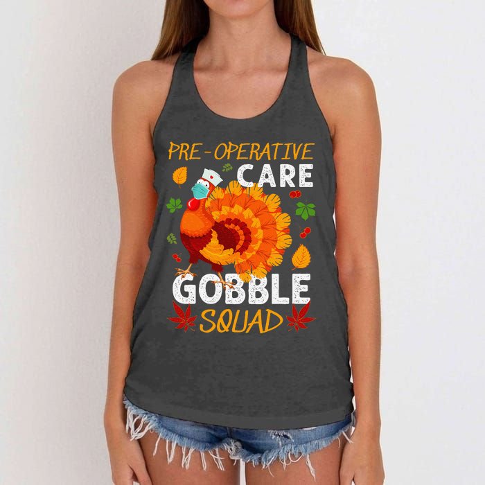 Preoperative Care Gobble Squad Turkey Thanksgiving Fall Women's Knotted Racerback Tank