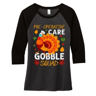 Preoperative Care Gobble Squad Turkey Thanksgiving Fall Women's Tri-Blend 3/4-Sleeve Raglan Shirt