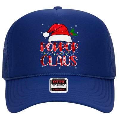 Poppop Claus Gift Christmas Lights Family Matching Pajama Funny Gift High Crown Mesh Back Trucker Hat