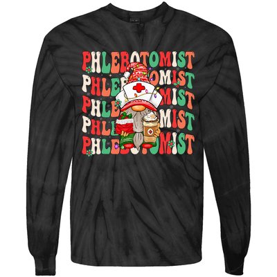 Phlebotomist Christmas Gnome Costume Funny Phlebotomy Tie-Dye Long Sleeve Shirt