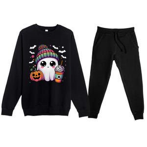 Pumpkin Cute Ghost Ing Coffee Meaningful Gift Premium Crewneck Sweatsuit Set