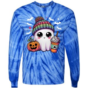 Pumpkin Cute Ghost Ing Coffee Meaningful Gift Tie-Dye Long Sleeve Shirt