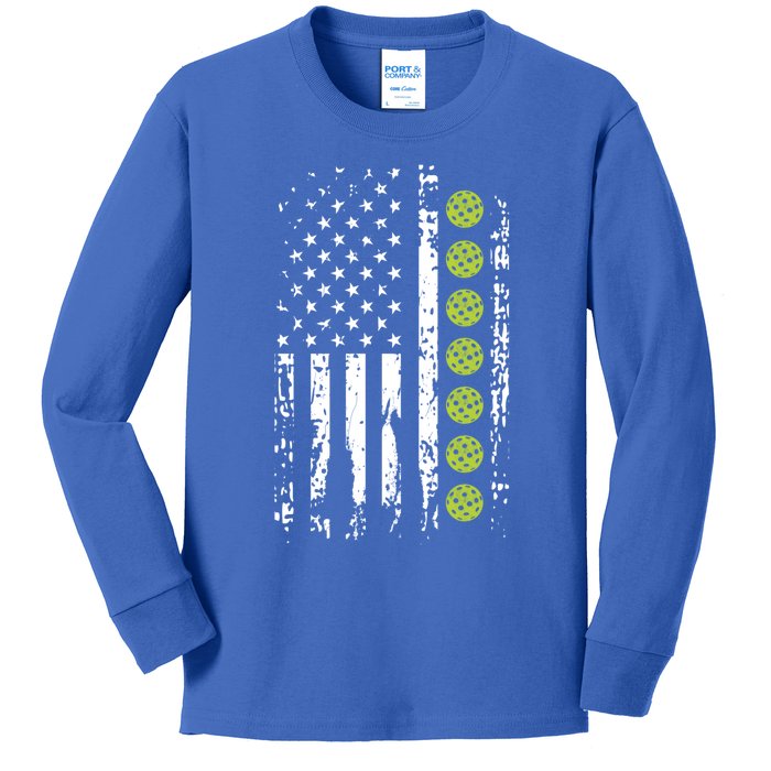 Pickleball Cool Gift American Flag Pickleball Player Gift Cute Gift Kids Long Sleeve Shirt