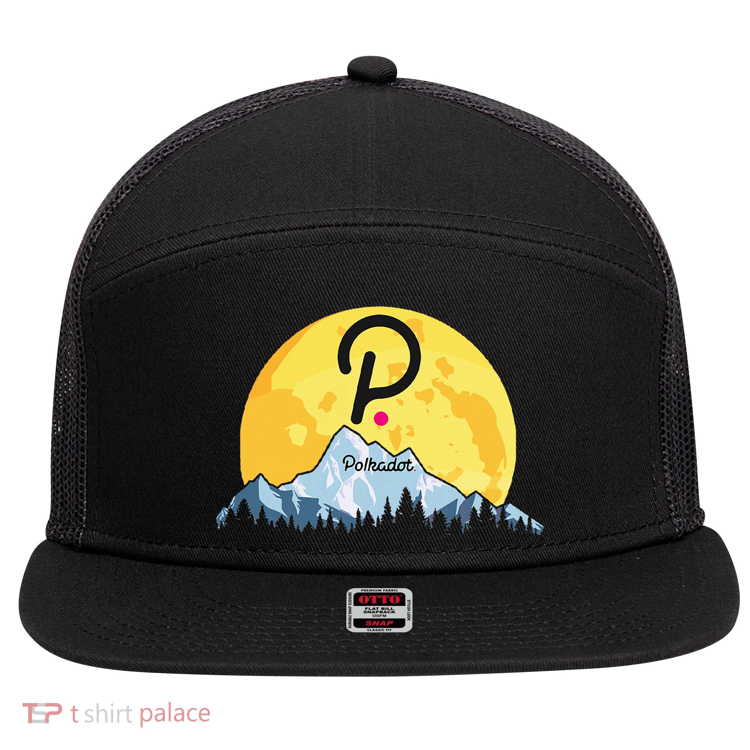 Polkadot Crypto Giant Moon Coin Dot Logo Cryptocurrency 7 Panel Mesh Trucker Snapback Hat