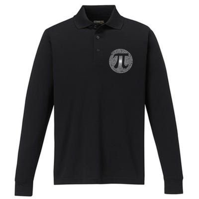Pi Cool Gift 3 14 Pi Number Symbol Math Science Gift Performance Long Sleeve Polo