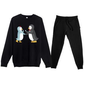 Penguin Couples Gift Wedding Anniversary Valentines Him Her Gift Premium Crewneck Sweatsuit Set