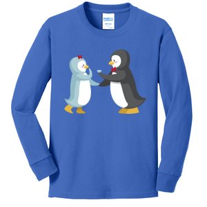 Penguin Couples Gift Wedding Anniversary Valentines Him Her Gift Kids Long Sleeve Shirt