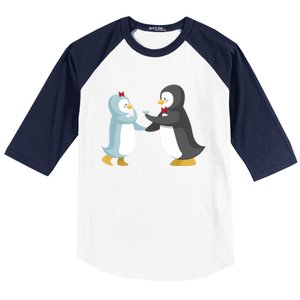 Penguin Couples Gift Wedding Anniversary Valentines Him Her Gift Baseball Sleeve Shirt