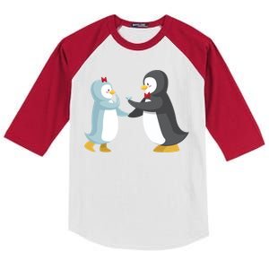 Penguin Couples Gift Wedding Anniversary Valentines Him Her Gift Kids Colorblock Raglan Jersey