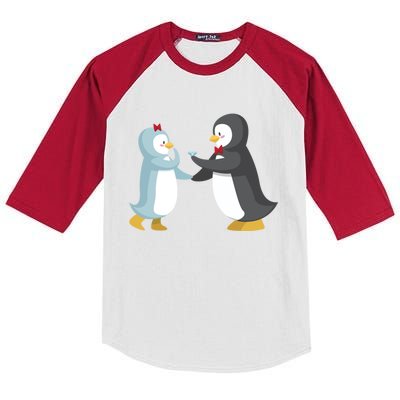 Penguin Couples Gift Wedding Anniversary Valentines Him Her Gift Kids Colorblock Raglan Jersey