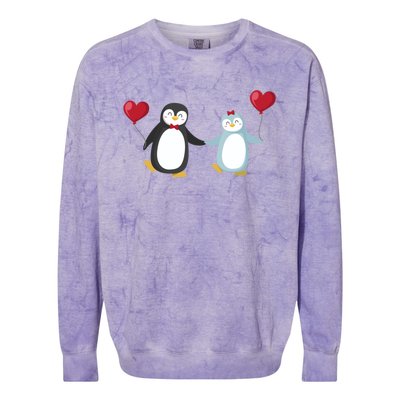 Penguin Couples Gift Wedding Anniversary Valentines Him Her Cute Gift Colorblast Crewneck Sweatshirt