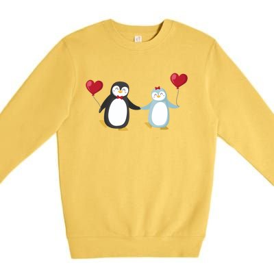 Penguin Couples Gift Wedding Anniversary Valentines Him Her Cute Gift Premium Crewneck Sweatshirt