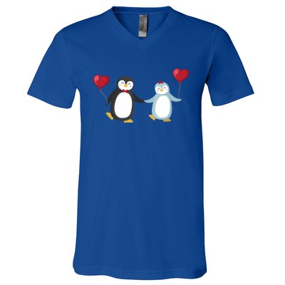 Penguin Couples Gift Wedding Anniversary Valentines Him Her Cute Gift V-Neck T-Shirt