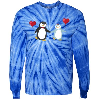 Penguin Couples Gift Wedding Anniversary Valentines Him Her Cute Gift Tie-Dye Long Sleeve Shirt