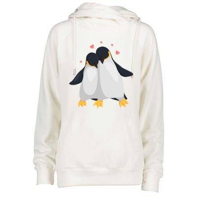 Penguin Couples Gift Wedding Anniversary Valentines Him Her Gift Womens Funnel Neck Pullover Hood