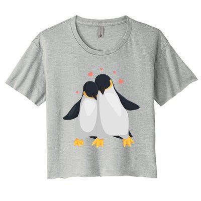 Penguin Couples Gift Wedding Anniversary Valentines Him Her Gift Women's Crop Top Tee